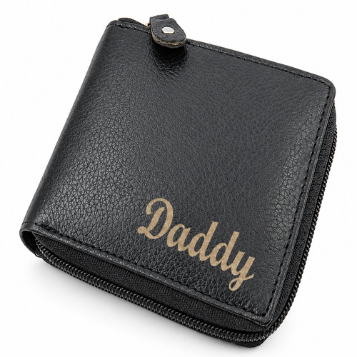 Personalised black leather zip - leather,